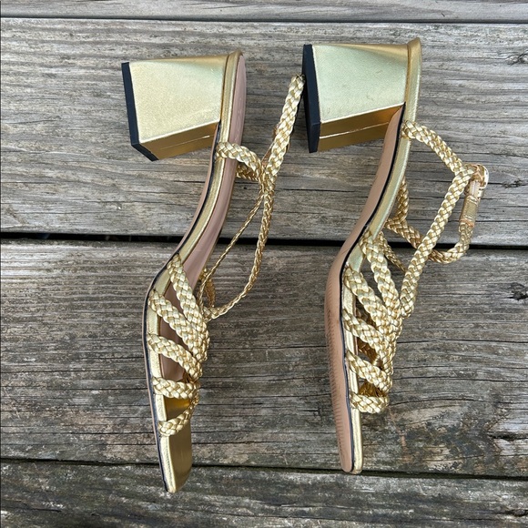 J. Crew Layne braided sandal heels in gold metallic leather 9 - Picture 9 of 10
